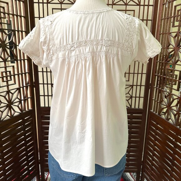 Ulla Johnson Off White Embroidered Crochet Cotton Short Sleeve Boho Blouse Sz 4 - Picture 4 of 8